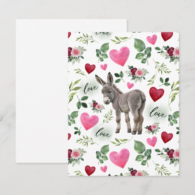 Donkey Love Valentine’s Day Card in White (Front/Back)