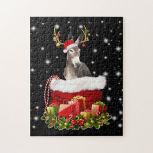 Donkey Lover Gift  Happy Donkey Merry Christmas Jigsaw Puzzle