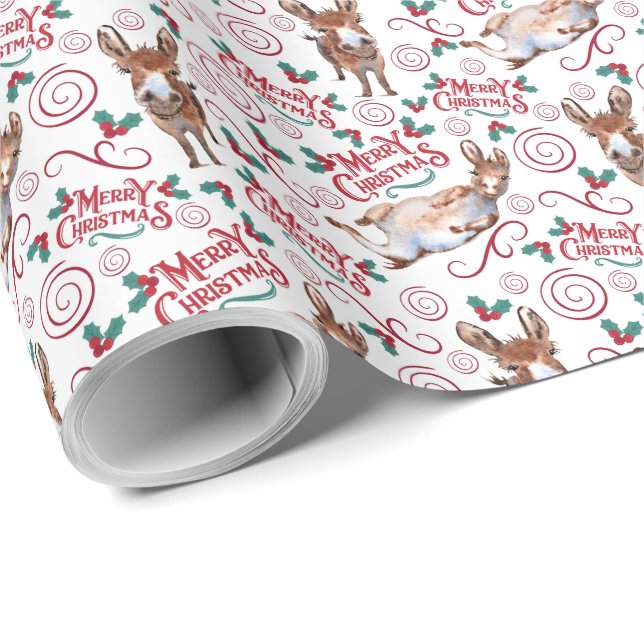 Donkey Merry Christmas Gift Wrapping Paper (Roll Corner)