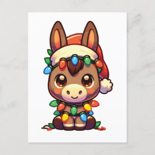 Donkey Merry Christmas Winter Animals Cute Donkeys Holiday Postcard