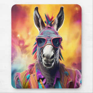 Donkey Pink Glasses, Rainbow Hair Mouse Pad