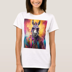 Donkey Pink Glasses, Rainbow Hair T-Shirt