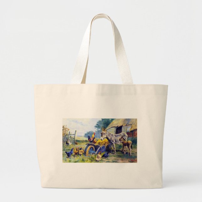 Donkey Rooster Chicken Hey farm Large Tote Bag (Front)