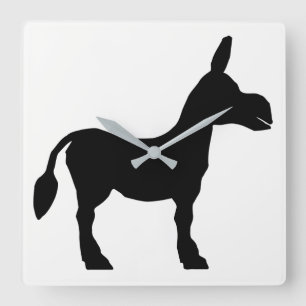 Donkey Silhouette Square Wall Clock