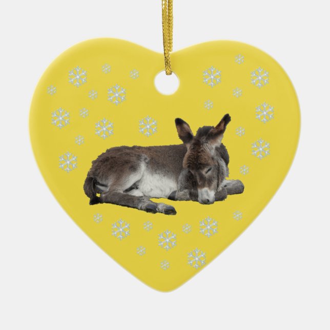 Donkey Snowflakes on Yellow Ceramic Ornament (Front)