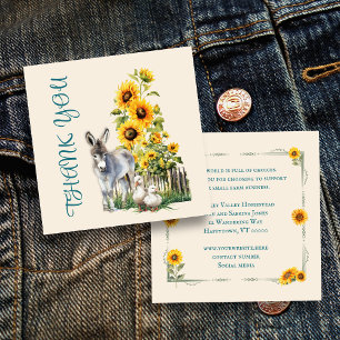 Donkey Sunflowers Small Business Thank You Square Business Card