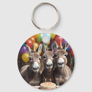 Donkey Triplets Celebrating Their Birthday, Keychain