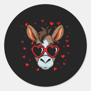 Donkey Valentine Sungles Heart Cute Lovers Classic Round Sticker
