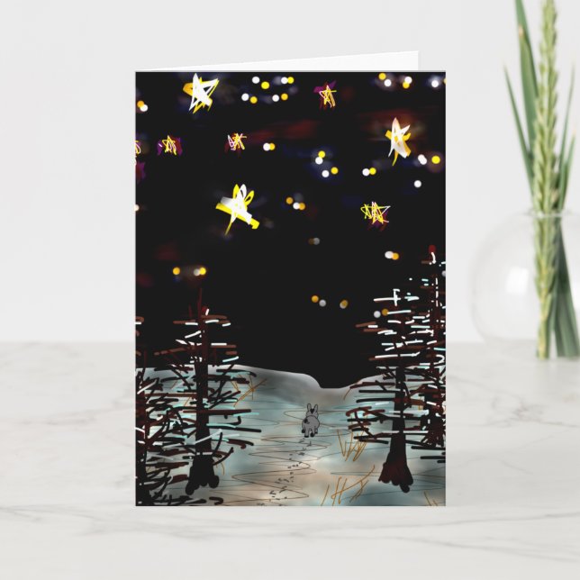 donkey walking through starry night holiday card (Front)