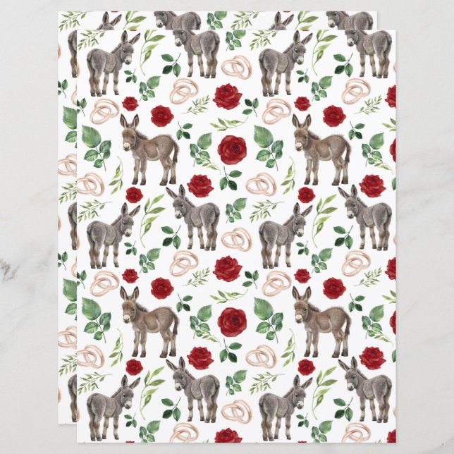 Donkey Wedding Scrapbook Paper in White (Front/Back)