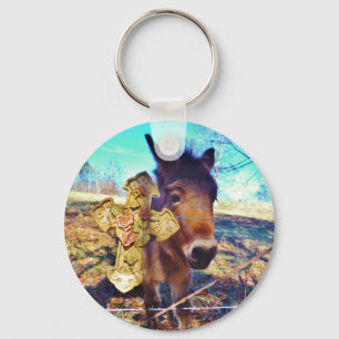 Donkey with Rose Cross Keychain