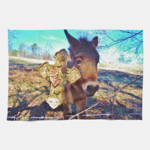 Donkey with Rose Cross Kitchen Towel