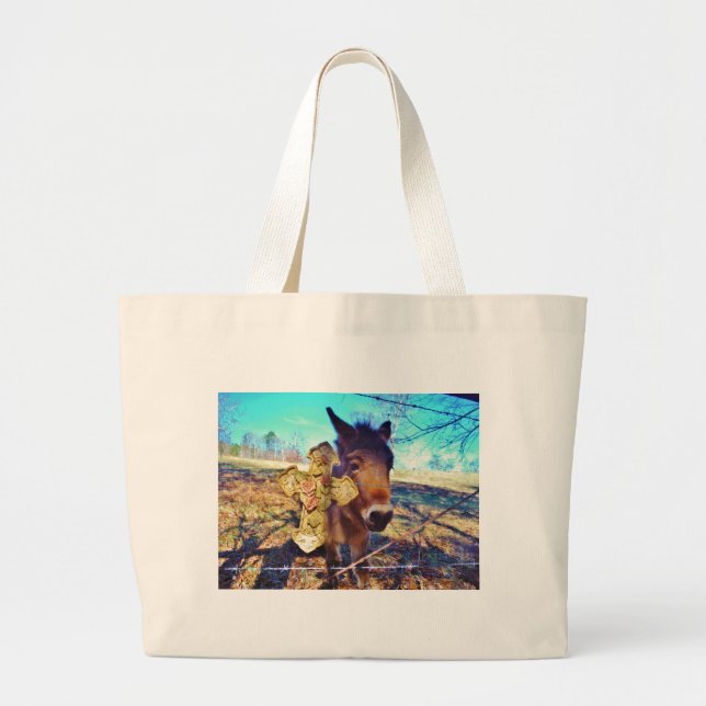 Donkey with Rose Cross Large Tote Bag (Front)