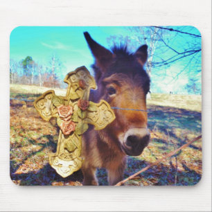 Donkey with Rose Cross Mouse Pad