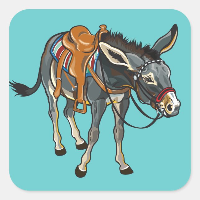 donkey with saddle square sticker (Front)