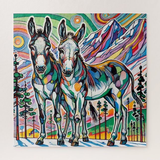 Donkeys Among Pines 600 Piece Puzzle (Vertical)