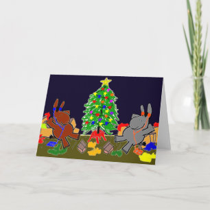 donkeys and christmas tree holiday card