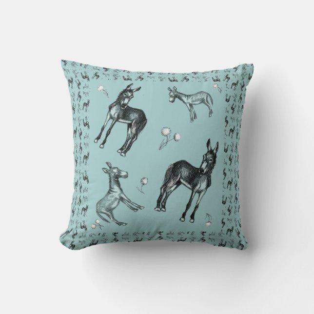 Donkeys and Dandelions Throw Pillow (Front)