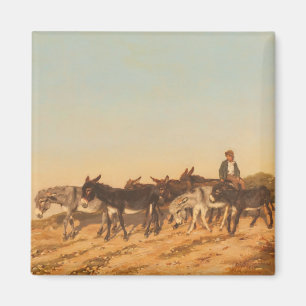 Donkeys in the South of France (by Eugène Burnand) Magnet