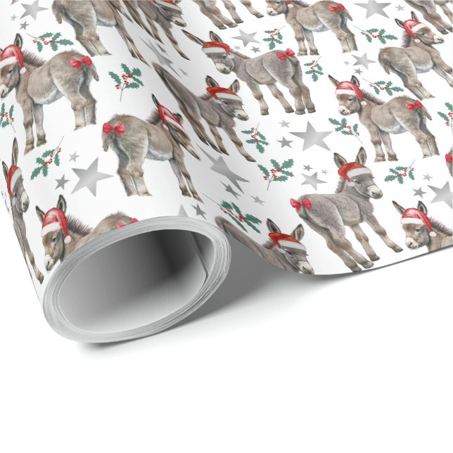 Donkeys Santa Hats Christmas Gift Wrapping Paper (Roll Corner)