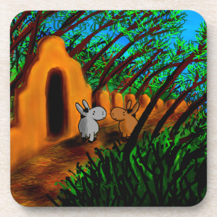 donkeys walking under trees coaster