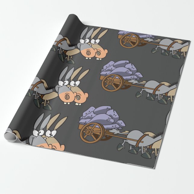 Donkies Pulling A Cart Wrapping Paper (Unrolled)