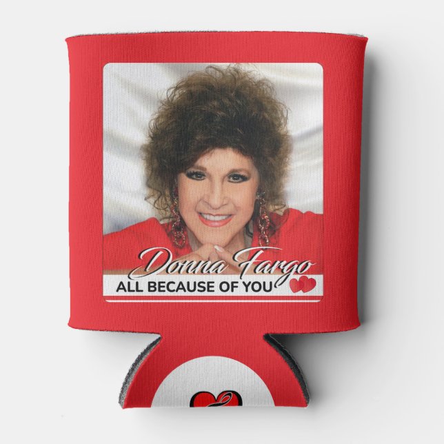 DONNA FARGO CAN COOLER, two sizes, red Cooler (Front)