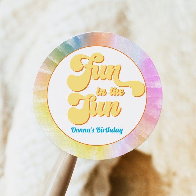 DONNA Retro Font Tie Dye Pool Party Birthday Classic Round Sticker (Creator Uploaded)