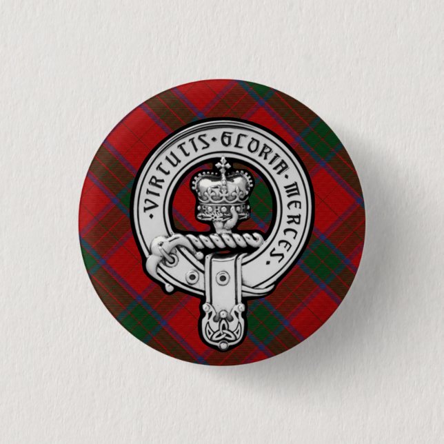 Donnachaidh (Robertson) Red tartan Crest Badge 1 Inch Round Button (Front)