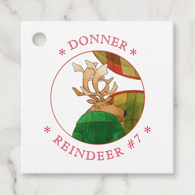 DONNER REINDEER Square Favour/Gift Tags (Front)