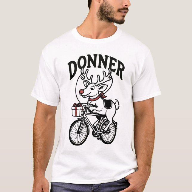 Donner The Reindeer Riding a Bike T-Shirt (Front)