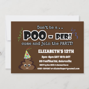 Don't be a POOper funny birthday party Invitation