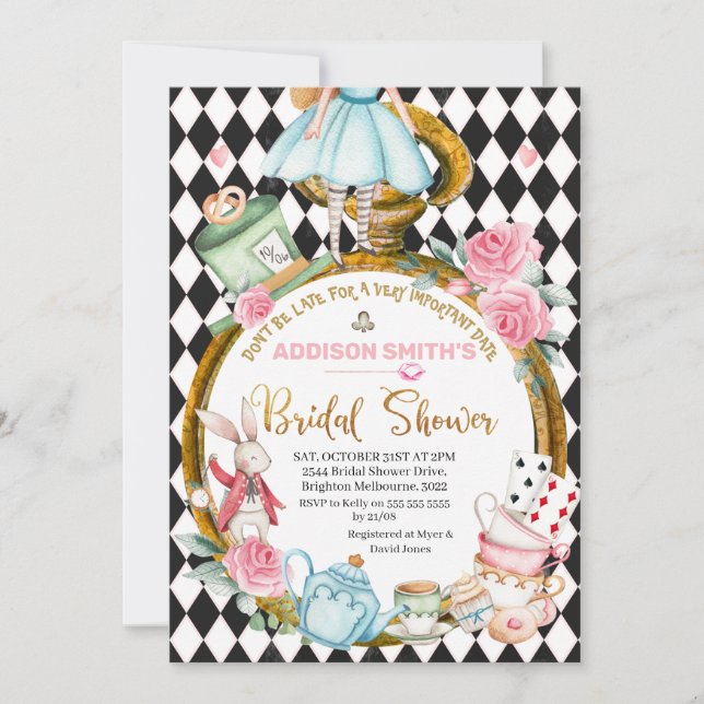 Don't Be Late Alice In Wonderland Bridal Shower Invitation (Front)