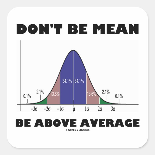 Don't Be Mean Be Above Average (Statistics Humour) Square Sticker (Front)