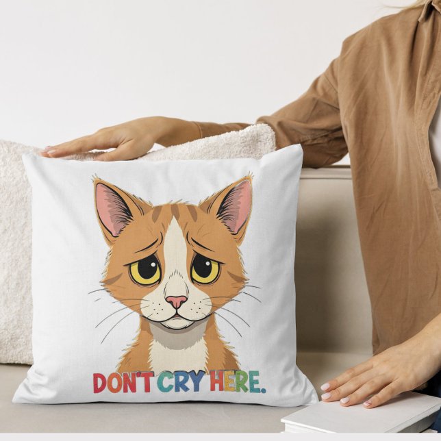 Don't Cry Here | with cartoon funny retro  Throw Pillow (Creator Uploaded)