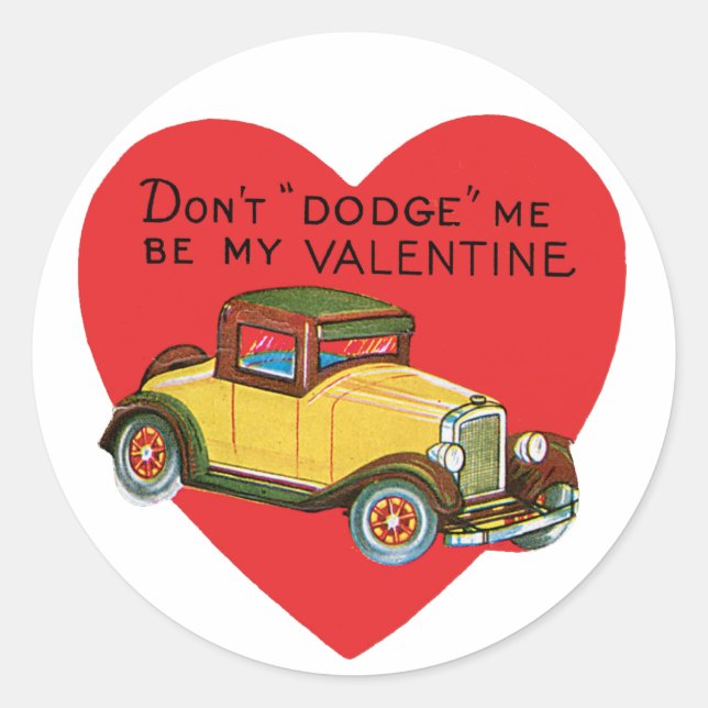 Don't Dodge Me, Be My Valentine! Retro Valentine Classic Round Sticker (Front)