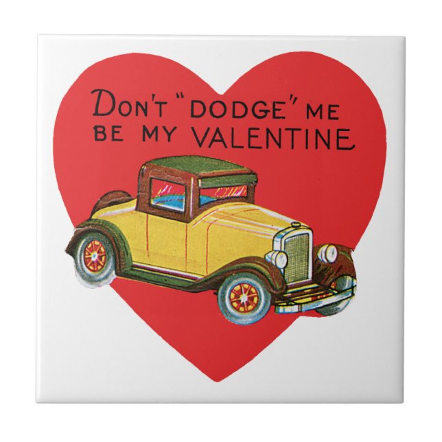Don't Dodge Me, Be My Valentine! Retro Valentine Tile (Front)