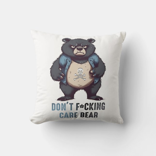 Don't F*cking Care Bear Throw Pillow (Front)
