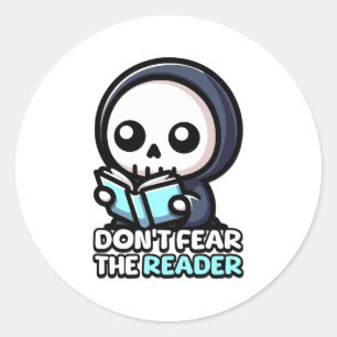 Don't Fear The Reader! Cute Grim Reaper Pun Classic Round Sticker