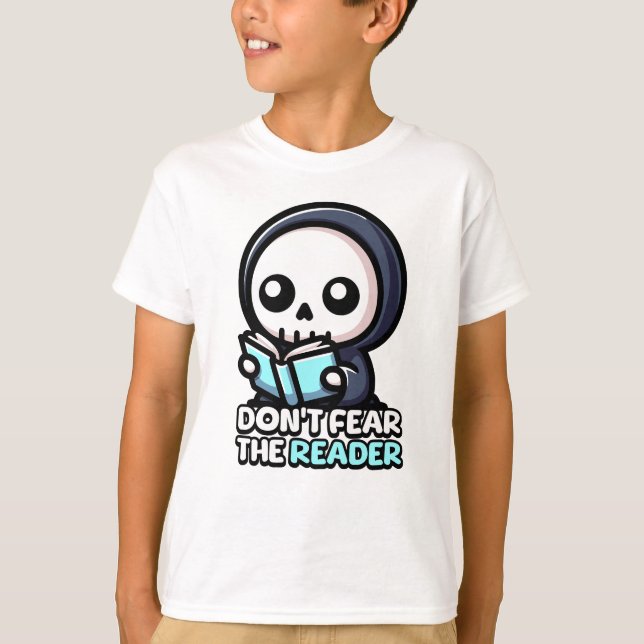 Don't Fear The Reader! Cute Grim Reaper Pun T-Shirt (Front)