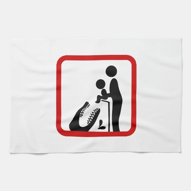 Don't Feed Baby To The Crocodile Zoo Sign Kitchen Towel (Horizontal)