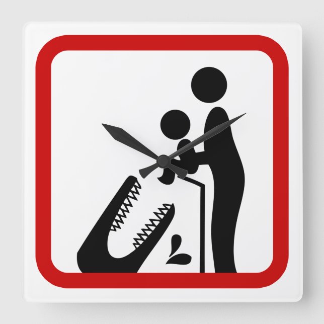 Don't Feed Baby To The Crocodile Zoo Sign Square Wall Clock (Front)
