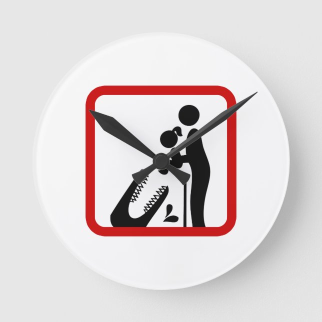 Don't Feed Daughter To The Crocodile Zoo Sign Round Clock (Front)