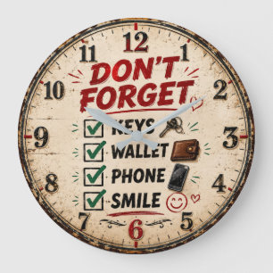 Don't Forget Checklist Funny Rustic Vintage Home Large Clock