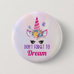 Don't Forget to Dream Cute Pink Unicorn 2 Inch Round Button