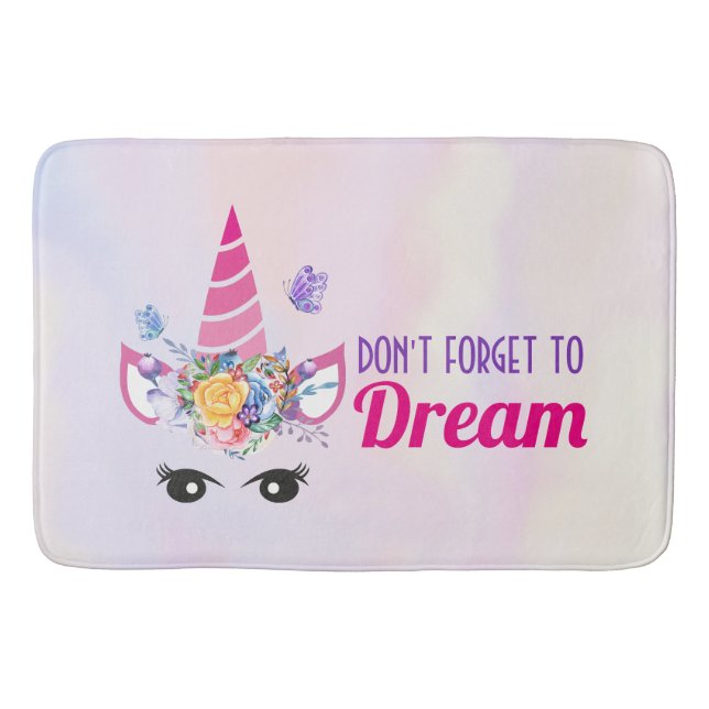 Don't Forget to Dream Cute Pink Unicorn Bath Mat (Front)