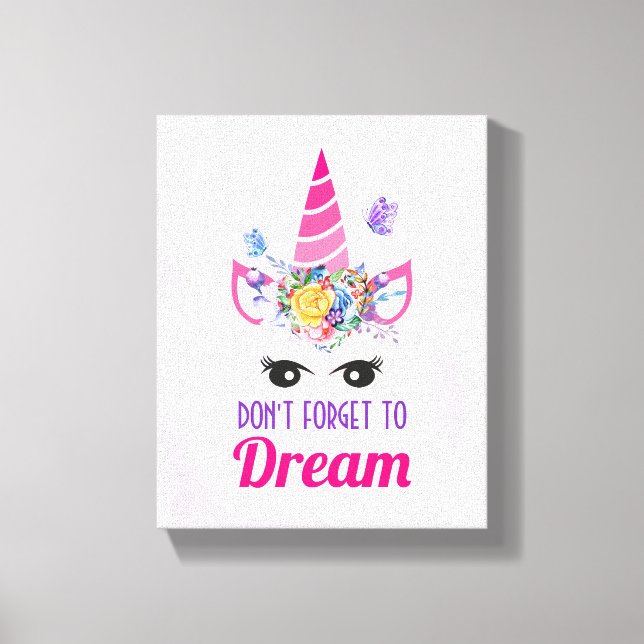 Don't Forget to Dream Cute Pink Unicorn Canvas Print (Front)