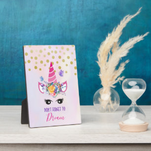 Don't Forget to Dream Pink Unicorn & Confetti Plaque