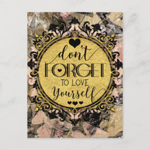 Don't Forget to Love Yourself Black Marble Swirl Postcard
