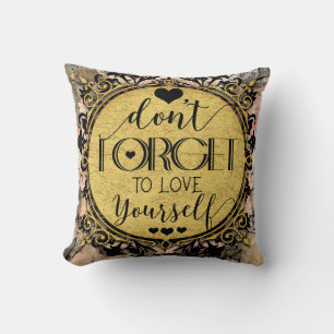 Don't Forget to Love Yourself Black Marble Swirl Throw Pillow